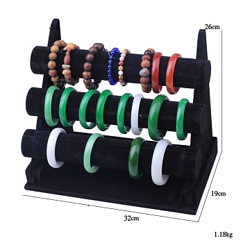 3-Tier Velvet Detachable Flannel Bracelet Display Stands, Jewelry Display Rack, Black, 32x19x27cm