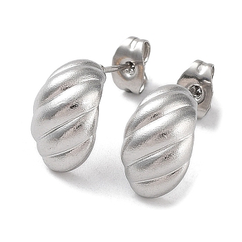 304 Stainless Steel Croissant Ear Studs for Women, Stainless Steel Color, 13x8mm