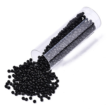 Czech Glass Beads, Round Glass Seed Beads, Baking Paint Style, Dark Gray, 11/0, 2x1.2mm, Hole: 0.7mm, about 10g/bottle