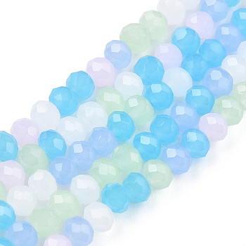 Imitation Jade Glass Beads Strands, Faceted, Rondelle, Deep Sky Blue, 4.5x3.5mm, Hole: 1mm, about 123~124pcs/strand, 16.93 inch~17.09 inch(43~43.4cm)