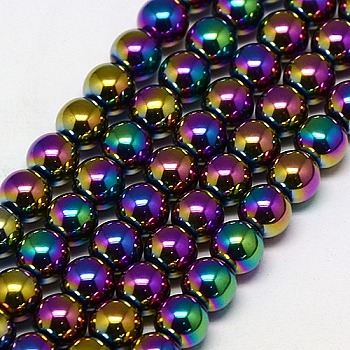 Electroplate Non-magnetic Synthetic Hematite Beads Strands, Round, Grade A, Multi-color Plated, 2mm, Hole: 1mm, about 200pcs/strand, 16 inch