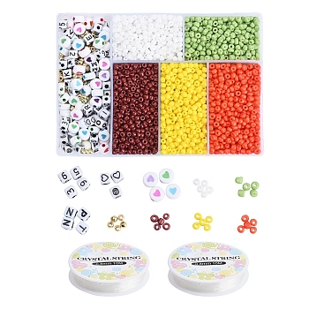 DIY Jewelry Making Kits, Including 8/0 Baking Paint & Opaque Colours Glass Round Seed Beads, Round ABS Plastic Beads, Cube Craft Style & Opaque Acrylic Beads, Elastic Crystal Thread, Mixed Color, Beads: 3200~3210pcs/set