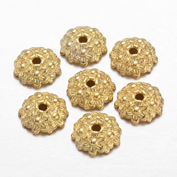 Tibetan Style Bead Caps, Lead Free & Cadmium Free & Nickel Free, Flower, , about 11mm in diameter, 3.5mm thick, hole: 2mm