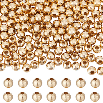 260Pcs 304 Stainless Steel Beads, Round, Real 24K Gold Plated, 5x4.5mm, Hole: 2mm