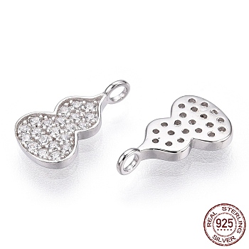 Rhodium Plated 925 Sterling Silver Micro Pave Cubic Zirconia Charms, Gourd/Calabash, Nickel Free, Real Platinum Plated, 10.5x6x1mm, Hole: 1.4mm