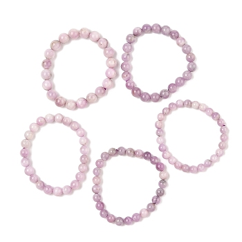 Natural Kunzite Stretch Beaded Bracelets, Round, 2 inch(5.2cm), Bead: 7~9mm