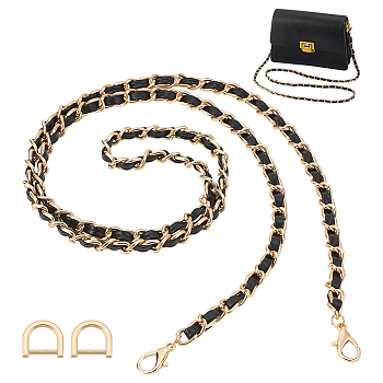 WADORN Purse Chains, PU Imitation Leather Bag Handles, with Alloy & Iron Bag D-Ring Screw Shackle Clasps, Golden, Bag Handles: 110x0.8x0.45cm, 1pc, Clasp: 2.05x2.25x0.4cm, 2pcs