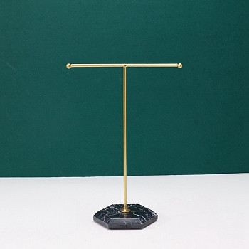 T-shaped Iron Earring Display Stands, with Plastic Base, Black, 18x10x26cm