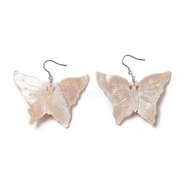 Boucles d'oreilles pendantes papillon coquillage naturel avec 925 épingle en argent sterling pour femme(EJEW-G287-01)-2
