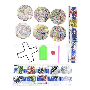 Kits de tapis de tasse en bois de peinture de diamant de thème animal arc-en-ciel à faire soi-même(DIY-H163-11)-2