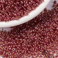 MIYUKI Round Rocailles Beads, Japanese Seed Beads, (RR373) Dark Rose Lined Light Topaz Luster, 8/0, 3mm, Hole: 1mm, about 422~455pcs/bottle, 10g/bottle(SEED-JP0009-RR0373)