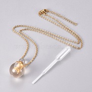 Natural Quartz Crystal Openable Perfume Bottle Pendant Necklaces, with Stainless Steel Cable Chain and Plastic Dropper, Round, Golden, 19.21 inch(50.6cm), Bottle Capacity: 0.15~0.3ml(0.005~0.01 fl. oz), 2mm(G-K295-D-G)