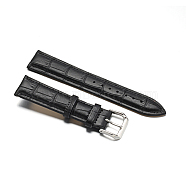 Leather Watch Bands, with 304 Stainless Steel Clasps, Black, 92~125x20x4.6~5mm(WACH-F017-04H)