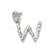 Rack Plating Brass Micro Pave Cubic Zirconia European Dangle Charms, Large Hole Letter Pendant, Platinum, Long-Lasting Plated, Cadmium Free & Lead Free, Letter W, 26.5mm, Charm: 14x18x2mm, Hole: 4x2.5mm(KK-L210-015P-W)