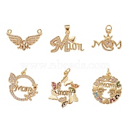 6 Pcs 6 Styles Brass Micro Pave Cubic Zirconia Charms, for Mother's Day, Cadmium Free & Nickel Free & Lead Free, Mixed Shapes, Real 16K Gold Plated, 1pc/style(KK-SZ0001-31G)