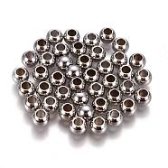 304 Stainless Steel Spacer Beads, Round, Stainless Steel Color, 6x5mm, Hole: 3mm(X-STAS-L222-42C-P)
