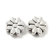 Tibetan Style Alloy Beads, Lead Free & Cadmium Free, Flower, Antique Silver, 9x9x3mm, Hole: 1.6mm, about 1120pcs/1000g(PALLOY-F307-04AS-04)