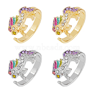4Pcs 2 Colors Unicorn Colorful Rhinestone Open Cuff Rings Set, Alloy Jewelry for Women, Platinum & Golden, Inner Diameter: US Size 6 3/4(17mm), 2Pcs/color(RJEW-HY0001-01)