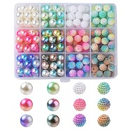 204Pcs 12 Style ABS Plastic Imitation Pearl Beads, Gradient Mermaid Pearl Beads and Berry Beads, Round, Mixed Color, 9.5~10x9~10mm, Hole: 1.6~2mm, 17pcs/style(OACR-YW0001-39)