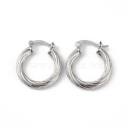 Brass Grooved Ring Hoop Earrings for Women, Long-Lasting Plated, Lead Free & Cadmium Free, Platinum, 22x19.5x3mm, Pin: 0.7~1.2x0.7mm(EJEW-L234-087P)