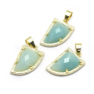 Natural Amazonite Pendants, with Brass Findings,  Knife, Faceted, Golden, 23x14x6mm, Hole: 5.5x3.5mm(G-O176E-05G)