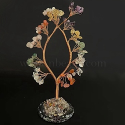 Natural & Synthetic Mixed Gemstone Tree of Life Ornaments, Resin Home Display Decorations, Reiki Energy Stone for Healing, 200mm(TREE-PW0002-10)