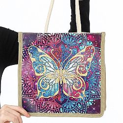 DIY Resusable Shopping Bag Kits, Including Resin Rhinestone Bag, Diamond Sticky Pen, Tray Plate & Glue Clay, Butterfly, 260x250mm(DIAM-PW0009-30H)