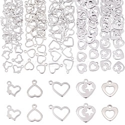 Unicraftale 150Pcs 5 Style 304 Stainless Steel Open Pendants, Hollow, Heart, Stainless Steel Color, 30pcs/style(STAS-UN0030-54)
