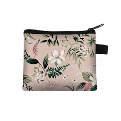 Flower Pattern Cartoon Style Polyester Clutch Bags, Change Purse with Zipper & Key Ring, for Women, Rectangle, Tan, 13.5x11cm(PAAG-PW0016-15T)