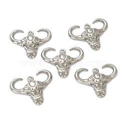 304 Stainless Steel Pendants, Ox Head, Stainless Steel Color, 20x25x4mm, Hole: 1.6mm(STAS-G244-16P)
