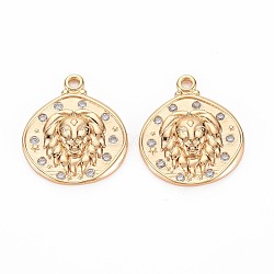 Brass Micro Pave Clear Cubic Zirconia Pendants, Nickel Free, Rhombus with Lion, Real 18K Gold Plated, 21.5x18.5x3mm, Hole: 1.8mm(KK-S356-766A)
