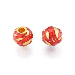 Alloy Enamel Beads, Matte Gold Color, Round, Orange Red, 10mm, Hole: 3mm(PALLOY-P285-04MG-01)