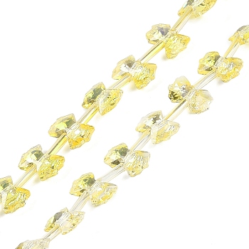 Electroplate Glass Beads Strands, Half Plated, Bowknot, Yellow, 7x10x3mm, Hole: 1mm, about 48pcs/strand, 19.69''(50cm)