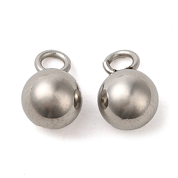 304 Stainless Steel Charms, Ball Charm, Stainless Steel Color, 8x5mm, Hole: 2mm