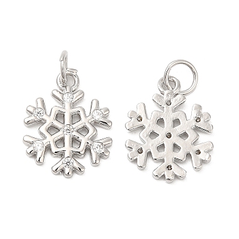 Christmas Rack Plating Brass Pendants, with Cubic Zirconia, Lead Free & Cadmium Free, Long-Lasting Real 18K Gold Plated, Snowflake, Platinum, 18.5x12.5x2mm
