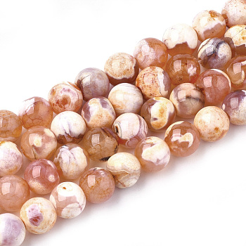 Natural Fire Crackle Agate Beads Strands, Dyed, Round, Sandy Brown, 8mm, Hole: 1mm, about 46~48pcs/strand, 14.56 inch~15.15 inch