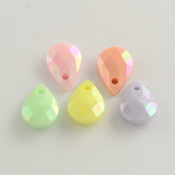 AB Color Plated Acrylic Charms, Faceted Teardrop, Mixed Color, 18x12x5.5mm, Hole: 2mm, 910pcs/500g
