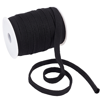 25M Flat Cotton Hollow Cord, Waist Cap Rope, for Clothing, with 1Pc Plastic Empty Spools, Black, 15x1.5mm, about 27.34 Yards(25m)/Roll