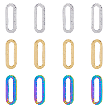 36Pcs 3 Colors 304 Stainless Steel Linking Ring, Textured, Oval, Mixed Color, 20x7.5x1.5mm, Inner Diameter: 15x3mm, 12pcs/color