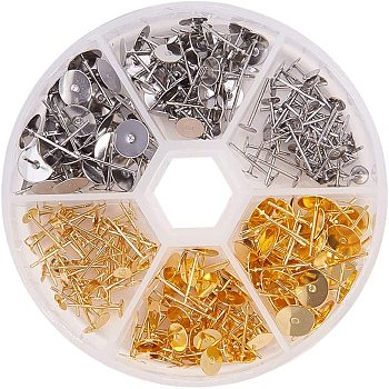 304 Stainless Steel Stud Earring Findings, Golden & Stainless Steel Color, 12x4~8mm, Pin: 0.7mm