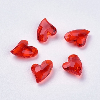 Transparent Acrylic Charms, Faceted, Heart, Red, 11x9x4mm, Hole: 0.5mm