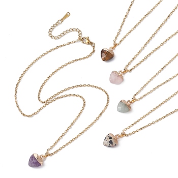Heart Natural Mixed Gemstone Pendant Necklace, with Golden 304 Stainless Steel Cable Chains, 15.87 inch(40.3cm)