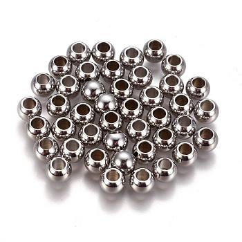304 Stainless Steel Spacer Beads, Round, Stainless Steel Color, 6x5mm, Hole: 3mm