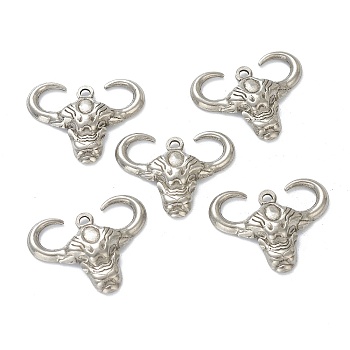 304 Stainless Steel Pendants, Ox Head, Stainless Steel Color, 20x25x4mm, Hole: 1.6mm