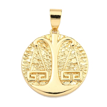 Brass Pendants, Real 18K Gold Plated, Libra, 23x21x2mm, Hole: 6x4mm