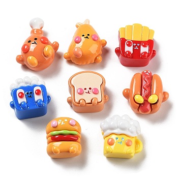 Opaque Resin Imitaiton Food Decoden Cabochons, Hot Dog & Beer & Bread, Mixed Shapes, Mixed Color, 20~29x17.5~23x12~14.5mm