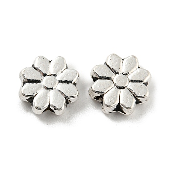 Tibetan Style Alloy Beads, Lead Free & Cadmium Free, Flower, Antique Silver, 9x9x3mm, Hole: 1.6mm, about 1120pcs/1000g