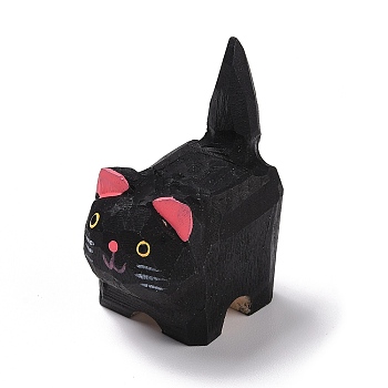 Cat Shape Wood Figurines, for Home Office Tabletop Decoration, Black, 25.5x37.5x52mm