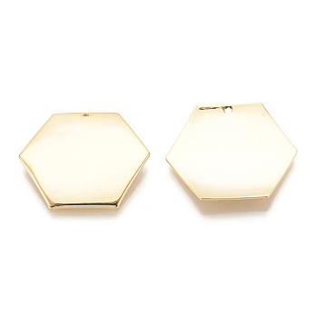 Brass Pendants, Hexagon, Real 18K Gold Plated, 24.5x28x1mm, Hole: 1.2mm