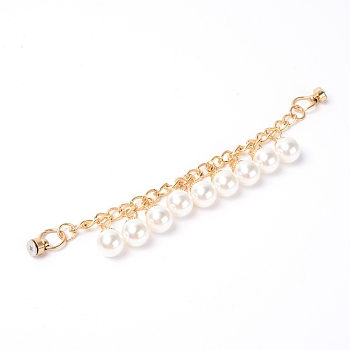 Alloy with Iron Chain, with ABS Beads Pendants, for Shoe Decoration Accessories, Light Gold, 16.5x0.6cm, Pendants: 1.2x1.9cm, Clasps: 0.75x0.8cm